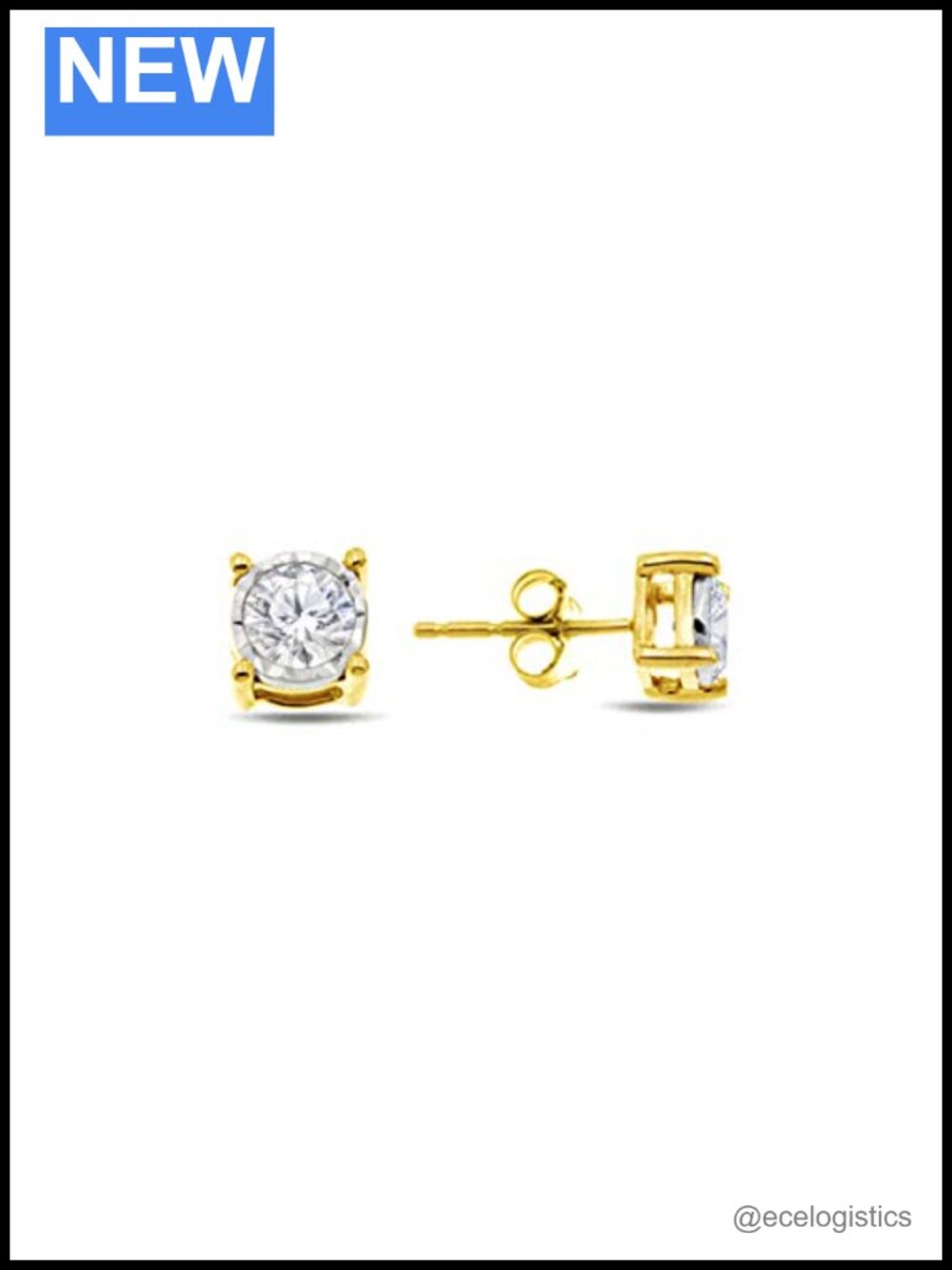 Diamond Stud Earrings 1/10 Cttw Yellow Gold Plated Sterling Silver Prong Set